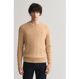 Gant Herr Kabelstickad crew neck bomullströja Beige