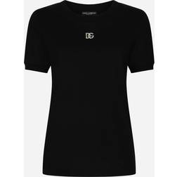 Dolce & Gabbana Cotton T-shirt with Crystal DG logo black