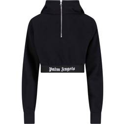 Palm Angels Kort Zip Hoodie Med Logotyp - Black