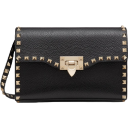 Valentino Garavani Rockstud Grainy Calfskin Small Crossbody Bag - Black