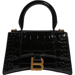 Balenciaga Small Hourglass Crocodile Handbag - Black/Gold