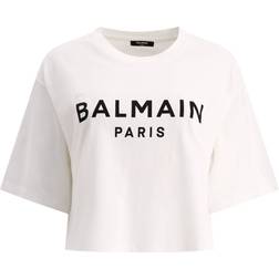 Balmain Logo Crop T-Shirt - White