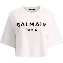 Balmain Logo Print Cropped Cotton Jersey T-shirt