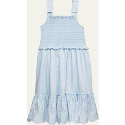 Self-Portrait Kids Smocked cotton poplin dress blue Y