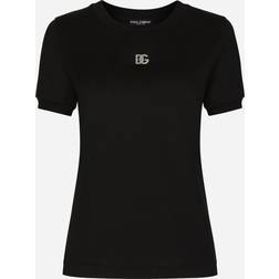 Dolce & Gabbana Jersey T-shirt with crystal DG embellishment black