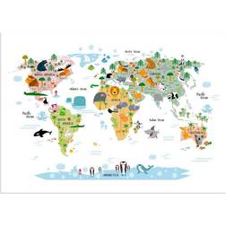 Postery Animal World Map - White