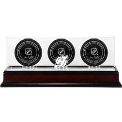 New Jersey Devils Mahogany Three Hockey Puck Logo Display Case