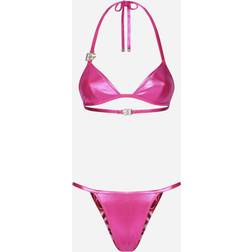 Dolce & Gabbana Triangle Bikini in Laminated Fabric with Logo lamina_rosa_fuxia