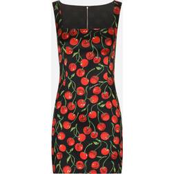 Dolce & Gabbana Short cherry-print satin dress ciliegie_fdo_nero