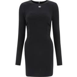 Dolce & Gabbana Minikleid Aus Milano-Ripp Mit DG-Logo Schwarz