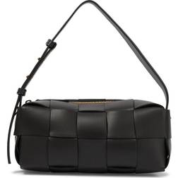 Bottega Veneta Brick Leather Shoulder Bag Black 01