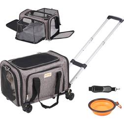 VEVOR Pet Carrier with Wheels Airline Approved, Expandable Rolling Cat Dog