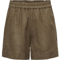 Only High Waist Linen Blend Shorts - Brun/Cub