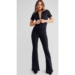 Free People Women's Jayde Zip-Front Flare-Leg Jumpsuit Black Mamba Black Mamba