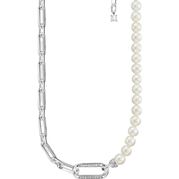 Thomas Sabo Links And Pearls Necklace - Silver/White/Transparent