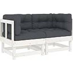 vidaXL Ecksofas mit Kissen 2 Stk Weiß Massivholz Modulsofa