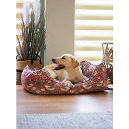 Morris & Co Strawberry Thief Print Square Pet Bed Burgundy