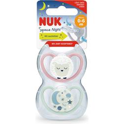 Nuk Space Night Silikon-Schnuller Rosa/Mint 0-6m