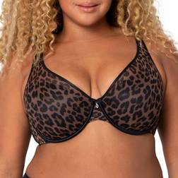 Curvy Couture Sheer Mesh T-Shirt Bra Dark Leopard