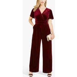 Yumi Velvet Wrap Bodice Jumpsuit, Plum