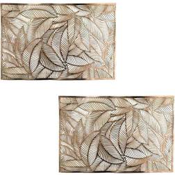 Homescapes Set of 2 Floral Leaf Place Mat Gold