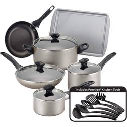 Farberware Dishwasher Safe Nonstick 15-Piece - Champagne Cookware Set with lid