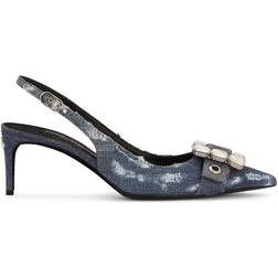 Dolce & Gabbana Patchwork Denim Slingbacks With Rhinestone Buckle Blue