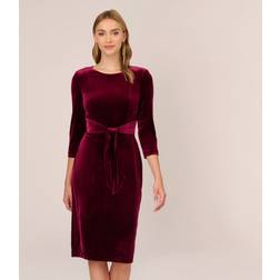 Adrianna Papell Velvet Tie Front Dress Burgundy