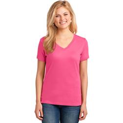 Port & Company Ladies Cotton V-Neck Tee Neon Pink