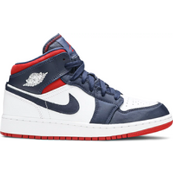 Nike Air Jordan 1 Mid GS - White /University Red/ Midnight Navy /Metallic