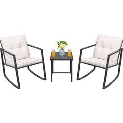 Greesum 3-Pieces Rocking Wicker Bistro Set