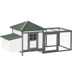 Pawhut Wooden Chicken Coop Hen House & Rabbit Hutch, White/Grey