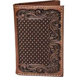 Ariat Western Wallet Trifold Leather Embossed Weave Floral Tan A3544308