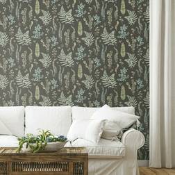 RoomMates Lisa Audit Fern Study Peel & Stick Wallpaper Black