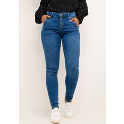 Cream Mid Waist Skinny Jeans - Rich Blue Denim