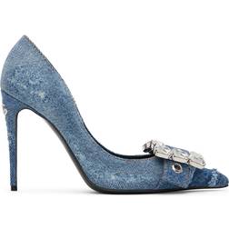 Dolce & Gabbana Patchwork Denim Pumps with Rhinestone Buckle