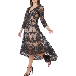 Goddiva Scalloped Lace Dipped Hem Midi Dress - Black