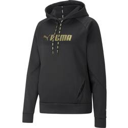 Puma Fit Tech Knit Po Hoodie Black-metallic Gold, Female, Tøj, Skjorter, Sort