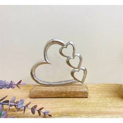 Silver Four Heart On A Wooden Base Small Christmas Tree Ornament