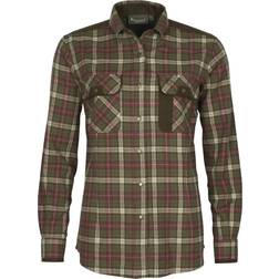 Pinewood Prestwick Exclusive dame flannelskjorte, Hunting Olive/Plum