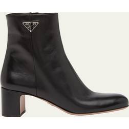 Prada Leather Ankle Boots with Metal Logo