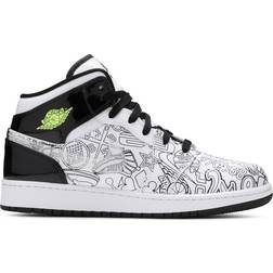 Nike Air Jordan 1 Mid SE GS - White/White/Black/Volt