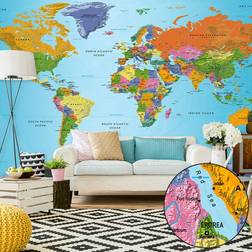 Artgeist Selvklæbende fototapet World Map: Colourful Geography II 490 x 280 cm