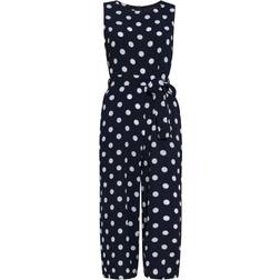 Mela London Polka Dot Sleeveless Culotte Jumpsuit, Navy/White