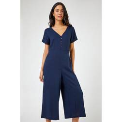 Roman Cotton Blend Culotte Jumpsuit in Navy