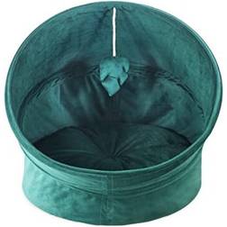 Rosewood Green Velvet Collapsible Tunnel Bed For Cats, Velvet Cat