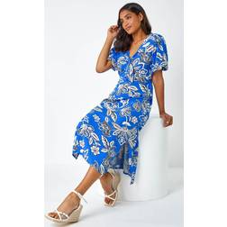 Roman Bold Floral Stretch Midi Dress in Blue