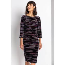 Roman Glitter Stripe Print Velvet Dress in Pink