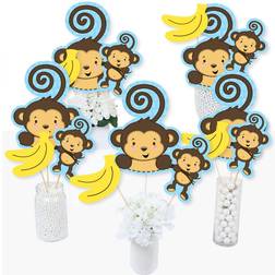 Big Dot of Happiness Blue monkey boy baby shower birthday centerpiece sticks table toppers 15 ct