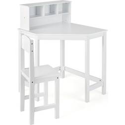 Costway Kids Wooden Corner Desk & Chair Set with Hutch & Storage